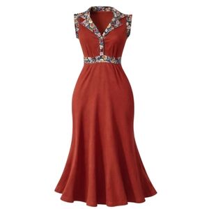 Vintage 1970s Prairie Cottage Midi Dress Terracotta Red XS Folk